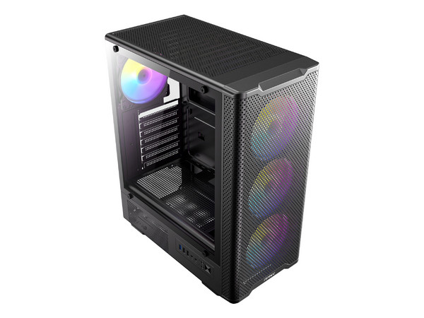 Gabinete Antec VX310 ARGB, Mid Torre, ATX, Incluye 4 Ventiladores de 120mm, (No incluye fuente de poder). Color Negro.