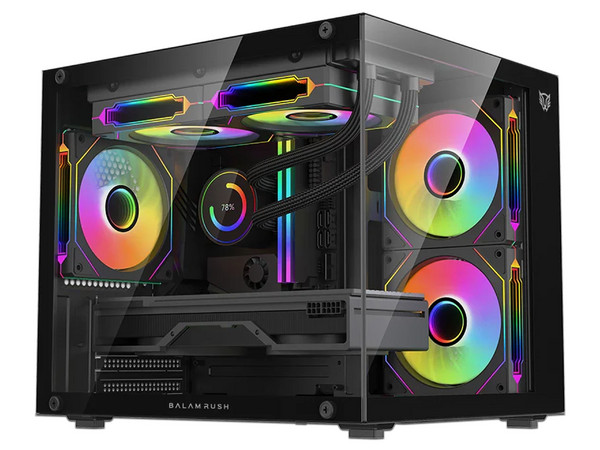 Gabinete BALAM RUSH TANK GLOW PLUS 3700, Mid Tower, Micro-ATX, Incluye 3 Ventiladores de 120mm, Panel de Cristal, No Incluye Fuente de Poder. Color Negro.
