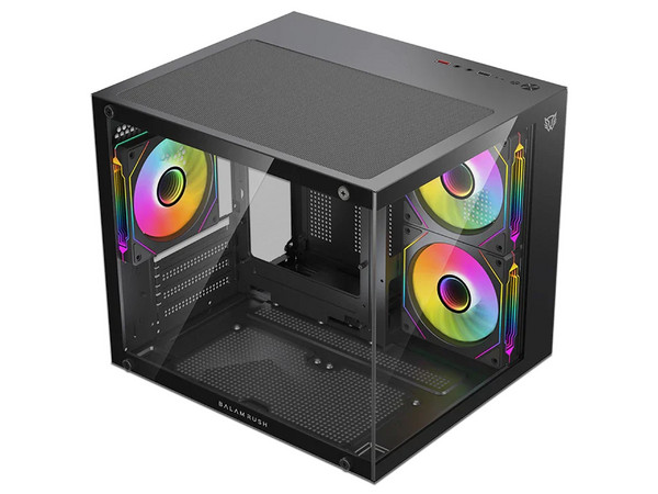 Gabinete BALAM RUSH TANK GLOW PLUS 3700, Mid Tower, Micro-ATX, Incluye 3 Ventiladores de 120mm, Panel de Cristal, No Incluye Fuente de Poder. Color Negro.