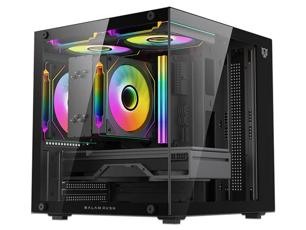 Gabinete BALAM RUSH Tank Glow Mini 3500, Mini Tower, Micro-ATX, Incluye 3 Ventiladores de 120mm, Panel de Cristal, No Incluye Fuente de Poder. Color Negro. (Caja abierta)