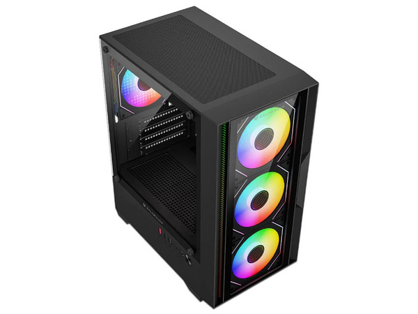 Gabinete BALAM RUSH Nitrox Edge Pro Crystal 4900C, Mini Tower, Micro-ATX, Incluye 4 Ventiladores de 120mm, Panel de Cristal, No Incluye Fuente de Poder. Color Negro. (Caja abierta)