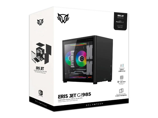 Gabinete Balam Rush Eris Jet, Mini-ITX, Cristal Templado, (No incluye fuente de poder). Color Negro.