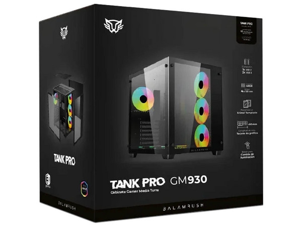 Gabinete Gamer Balam Rush Tank Pro GM930, Mid-Tower, Micro-ATX, (No incluye fuente de poder). Color Negro.