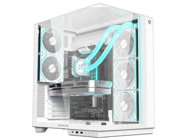 Gabinete Gamer Balam Rush Tank Majestic 7600, Mid Tower, ATX, 5 Ventiladores de 120mm, ARGB, (Sin fuente de poder). Color Blanco.