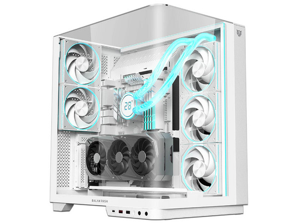 Gabinete Balam Rush Tank Expert Curve 7800, Mid Tower, ATX, 5 Ventiladores de 120mm, ARGB, (Sin fuente de poder). Color Blanco.