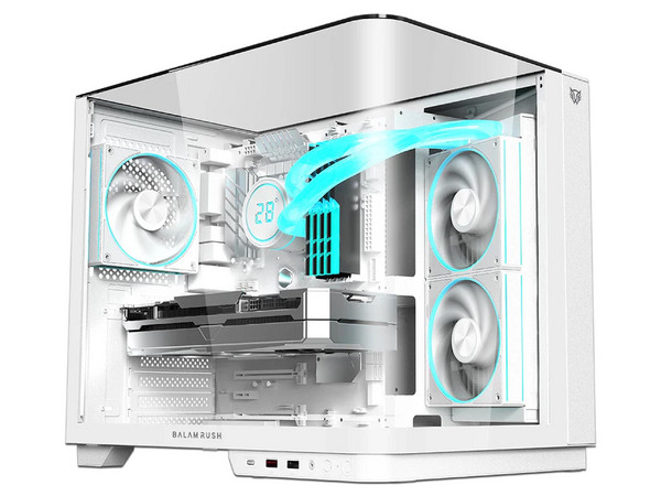 Gabinete Balam Rush Tank Expert Curve 6800, Mid Tower, ATX, 3 Ventiladores de 120mm, (Sin fuente de poder). Color Blanco.