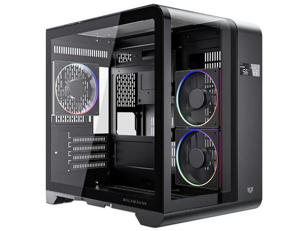 Gabinete Balam Rush Tank Expert Curve 6400 con panel lateral y frontal, micro-ATX, (No incluye fuente de poder). Color Negro