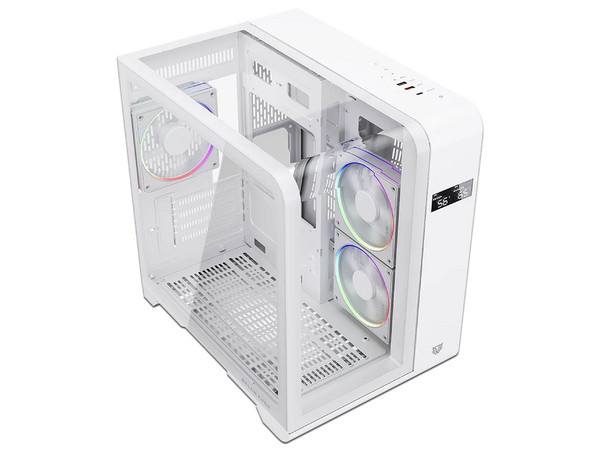 Gabinete BALAM RUSH Tank Expert Curve 6400, Mini Tower, Micro-ATX, Pantalla de Monitoreo Integrada, No Incluye Fuente de Poder. Color Blanco.