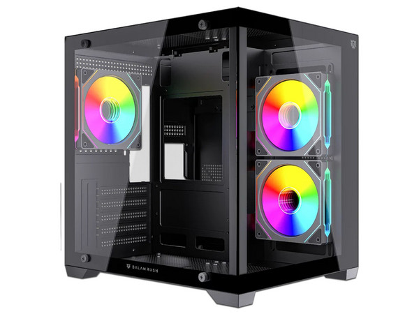 Gabinete BALAM RUSH Tank Glow Max 3900, Mini Torre M-ATX, Cristal Templado, 3 Ventiladores ARGB. Color Negro.