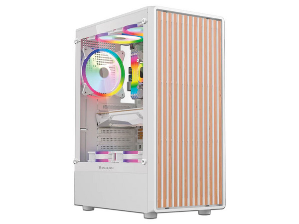 Gabinete Gamer Balam Rush Dragonfly Wood GM580, Mid Tower, ATX, 4 Ventiladores de 120mm, ARGB, Frente tipo Madera, (Sin fuente de poder). Color Blanco.