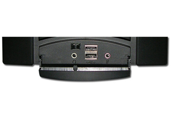 Gabinete ATX BLUE CODE con fuente de 360W, Control central LCD con reloj y termómetro de zonas, panel lateral transparente con luz y ventilación.