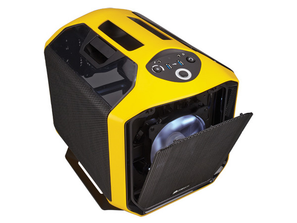 Gabinete Corsair Chasis Graphite Series 380T Yellow Portable, Mini ITX, (sin fuente de poder)