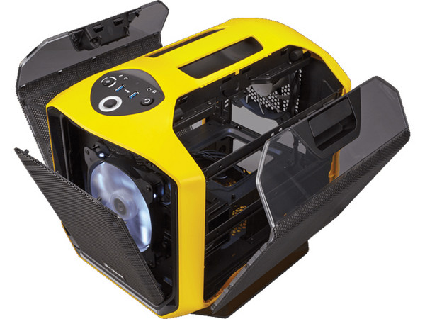 Gabinete Corsair Chasis Graphite Series 380T Yellow Portable, Mini ITX, (sin fuente de poder)
