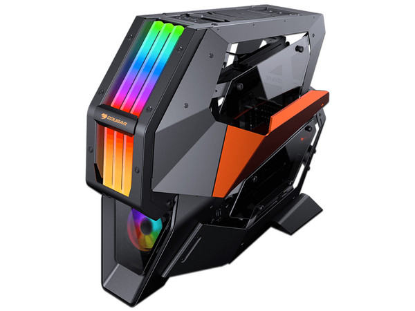 Gabinete Gamer Cougar Full-tower Conquer 2, ATX, LED, RGB, (sin fuente de poder). Color Negro/Naranja.