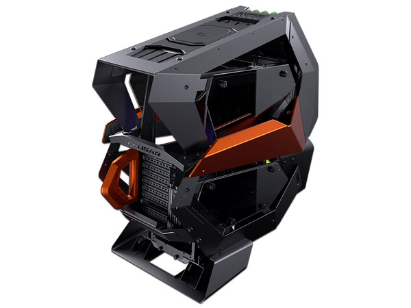 Gabinete Gamer Cougar Full-tower Conquer 2, ATX, LED, RGB, (sin fuente de poder). Color Negro/Naranja.