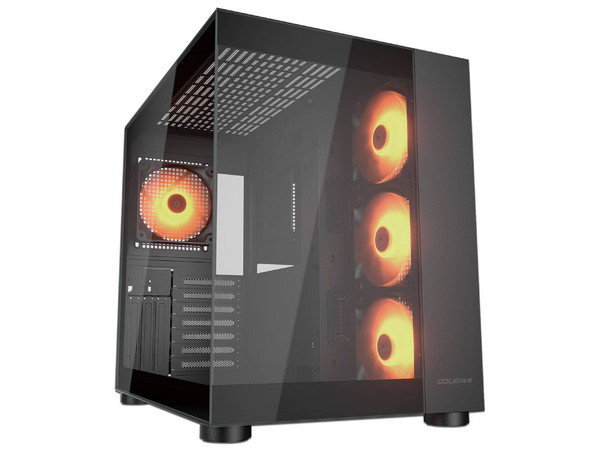 Gabinete Cougar FV150 RGB, Mid Tower, ATX, Panel de Cristal Templado, 3 Ventiladores ARGB de 120mm Incluidos, No Incluye Fuente de Poder. Color Negro.