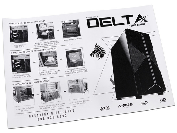Gabinete EAGLE WARRIOR Delta 3306 Negro, ATX, Mid Tower, Tira RGB frontal,  (sin fuente de poder).