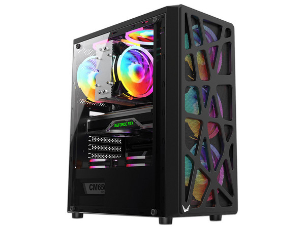 Gabinete Gamer Formula Mana, Mid-Tower, ATX, Ventiladores 4 x 120mm, (No incluye fuente de poder), Color Negro.