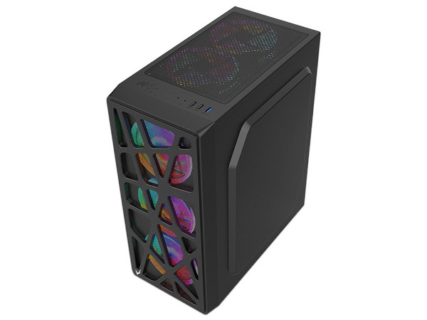 Gabinete Gamer Formula Mana, Mid-Tower, ATX, Ventiladores 4 x 120mm, (No incluye fuente de poder), Color Negro.