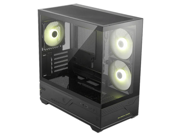 Gabinete MSI MAG Pano M110R, Mid Tower, ATX, Panel de Cristal Templado, Incluye 3 Ventiladores ARGB, No Incluye Fuente de Poder. Color Negro.