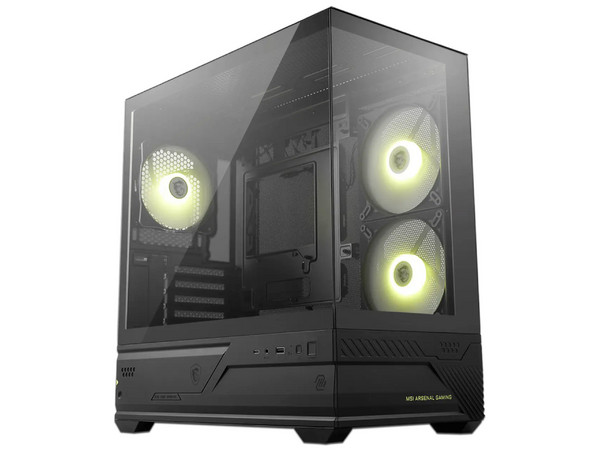 Gabinete MSI MAG Pano M110R, Mid Tower, ATX, Panel de Cristal Templado, Incluye 3 Ventiladores ARGB, No Incluye Fuente de Poder. Color Negro.