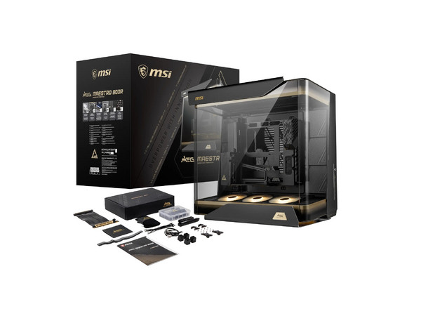 Gabinete MSI MEG MAESTRO 900R, Full Tower, E-ATX, Incluye 3 Ventiladores de 160mm ARGB, Panel de Cristal Templado, No Incluye Fuente de Poder. Color Negro.