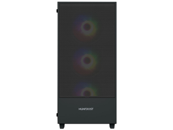 Gabinete MUNFROST Alpha, Mid Tower, ATX, Incluye 4 Ventiladores ARGB de 120mm, Panel de Cristal Templado, ARGB Sync, No Incluye Fuente de Poder. Color Negro.