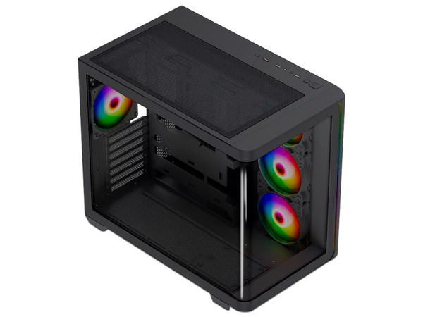 Gabinete MUNFROST Hirow, Mid Tower, ATX, Incluye 4 Ventiladores ARGB de 120mm, Panel de Cristal Templado, ARGB Sync, No Incluye Fuente de Poder. Color Negro.