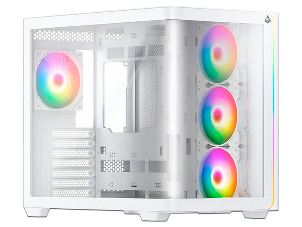 Gabinete MUNFROST Hirow, Mid Tower, ATX, Incluye 4 Ventiladores ARGB de 120mm, Panel de Cristal Templado, ARGB Sync, No Incluye Fuente de Poder. Color Blanco.