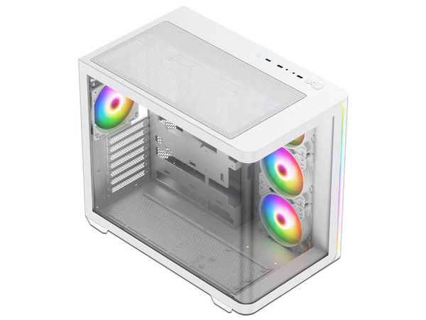 Gabinete MUNFROST Hirow, Mid Tower, ATX, Incluye 4 Ventiladores ARGB de 120mm, Panel de Cristal Templado, ARGB Sync, No Incluye Fuente de Poder. Color Blanco.