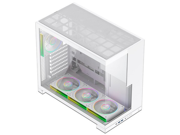 Gabinete MUNFROST Flow, Mid Tower, ATX, Incluye 4 Ventiladores ARGB de 120mm, Panel de Cristal Templado, No Incluye Fuente de Poder. Color Blanco.