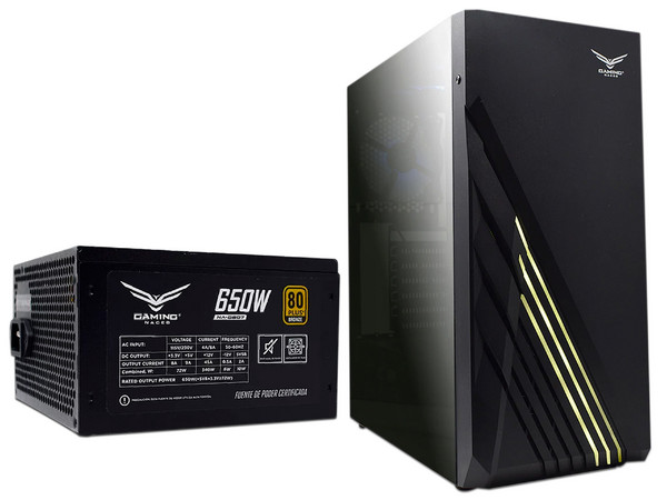 Gabinete Gamer Naceb Full Zion Mid-Tower de vidrio templado, ATX, Fuente de poder 650?W. Color Negro