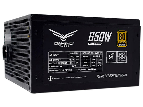 Gabinete Gamer Naceb Full Zion Mid-Tower de vidrio templado, ATX, Fuente de poder 650?W. Color Negro