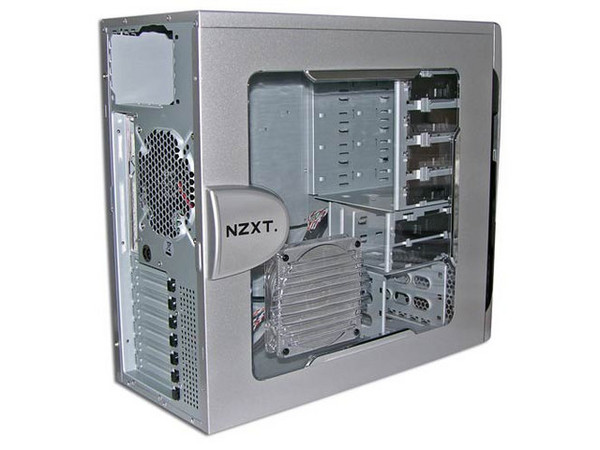 Gabinete NZXT APOLLO, panel lateral transparente con luz y ventilación. (no incluye fuente de poder). Color Plateado