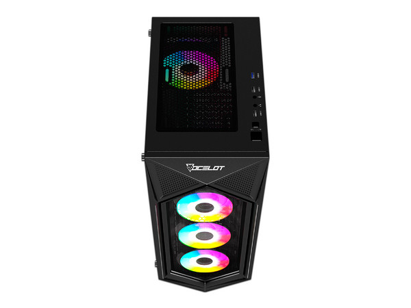 Gabinete Gamer Ocelot Polygon-E5, ATX (Sin fuente de poder). Color Negro.