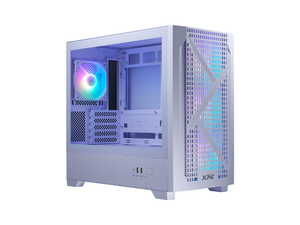 Gabinete XPG Lander 300, Mid Tower, Micro ATX, Incluye 4 Ventiladores ARGB, Panel de Cristal Templado, No Incluye Fuente de Poder. Color Blanco.