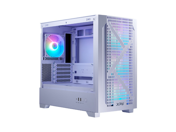 Gabinete XPG Lander 300, Mid Tower, Micro ATX, Incluye 4 Ventiladores ARGB, Panel de Cristal Templado, No Incluye Fuente de Poder. Color Blanco.