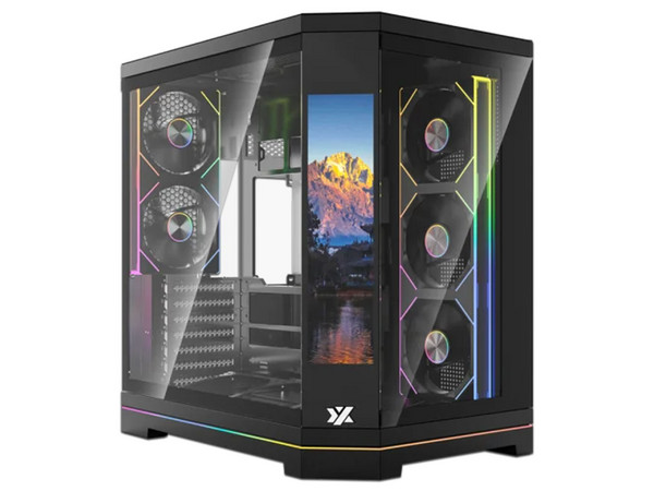 Gabinete XYZ NEUTRON X PRO, Mid Tower, ATX, Incluye 5 Ventiladores ARGB de 120mm, Panel de Cristal Templado, No Incluye Fuente de Poder. Color Negro.