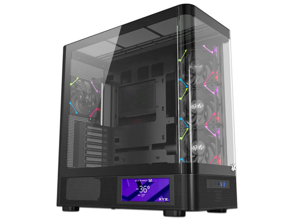 Gabinete XYZ Quantum Pro, Mid Tower, ATX, Pantalla Lateral, Panel de Cristal Templado Curvado, No Incluye Fuente de Poder. Color Negro.