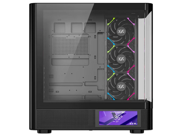 Gabinete XYZ Quantum Pro, Mid Tower, ATX, Pantalla Lateral, Panel de Cristal Templado Curvado, No Incluye Fuente de Poder. Color Negro.