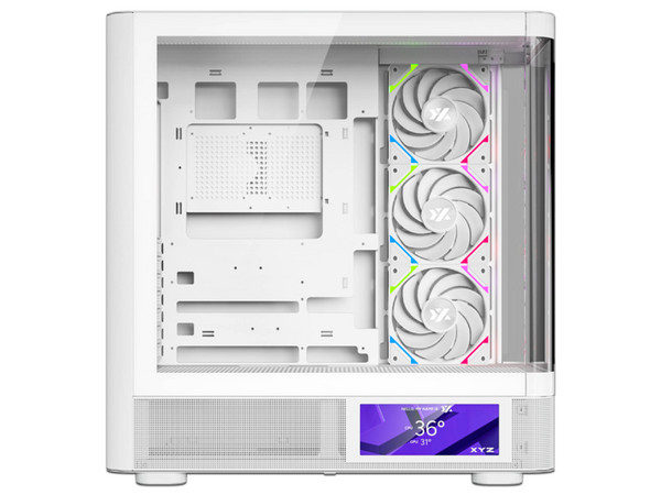 Gabinete XYZ Quantum Pro, Mid Tower, ATX, Pantalla Lateral, Panel de Cristal Templado Curvado, No Incluye Fuente de Poder. Color Blanco.