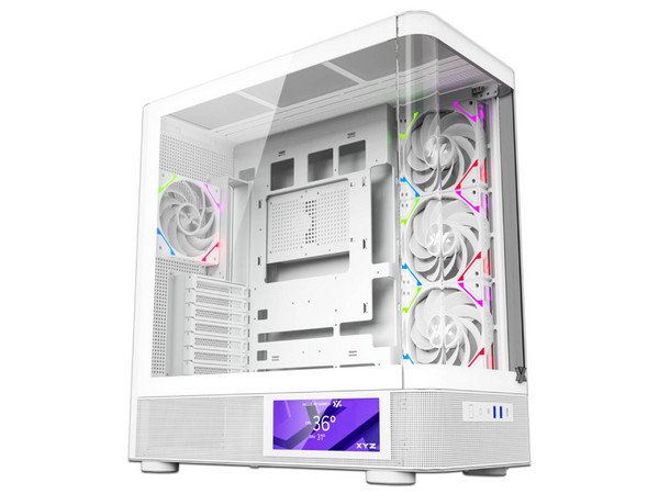 Gabinete XYZ Quantum Pro, Mid Tower, ATX, Pantalla Lateral, Panel de Cristal Templado Curvado, No Incluye Fuente de Poder. Color Blanco.