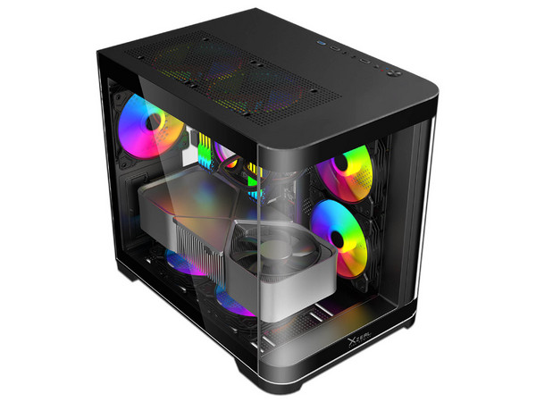 Gabinete XZEAL XZC1, Mid Tower, Micro-ATX, Incluye 3 Ventiladores de 120mm, Panel Curvo, No Incluye Fuente de Poder. Color Negro.