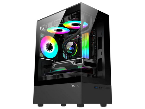 Gabinete XZEAL X-Zynergy XZGAZNY1B, Micro-ATX / Mini-ITX, 4 Ranuras de Expansión PCI, RGB. Color Negro.
