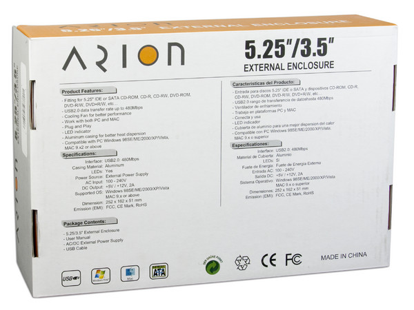 Gabinete Arion para unidades CD-R/W, DVD-R/W  de 5 1/4, Convierte tu unidad CD/DVD (IDE) en una unidad Externo USB 2.0