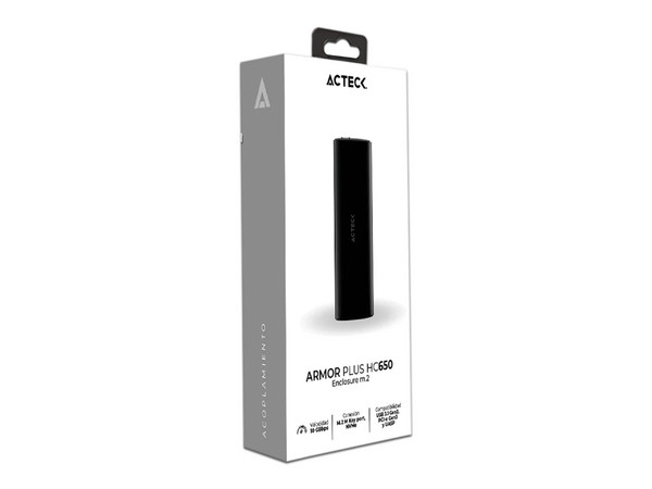 Gabinete Protector Acteck Armor Plus HC650 con Adaptador M.2 a USB 3.1, Color Negro.