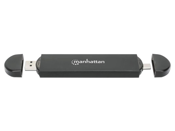 Gabinete Manhattan de SSD NVMe M.2 a USB-C y USB-A. Color Negro.