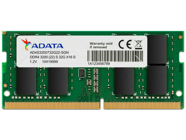 Memoria SODIMM ADATA DDR4 PC4-25600 (3200MHz), 32 GB.