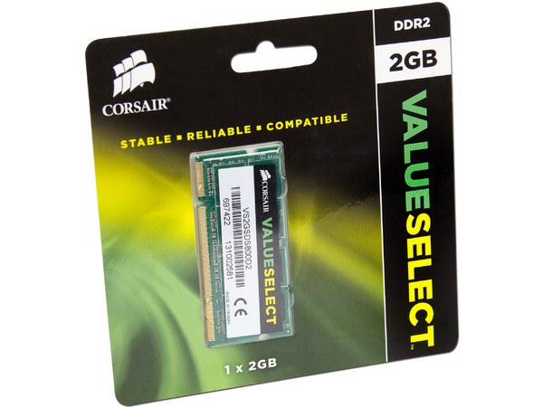 Memoria SODIMM Corsair Value Select DDR2 PC2-6400 (800 MHz) CL5, 2 GB.