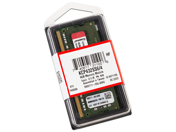Memoria SODIMM Kingston DDR4 PC4-25600 (3200MHz) CL22, 4GB.